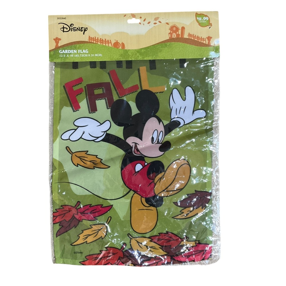 Disney Mickey Mouse Fall Decorative Garden Flag 12.5x18 Autumn Leaves